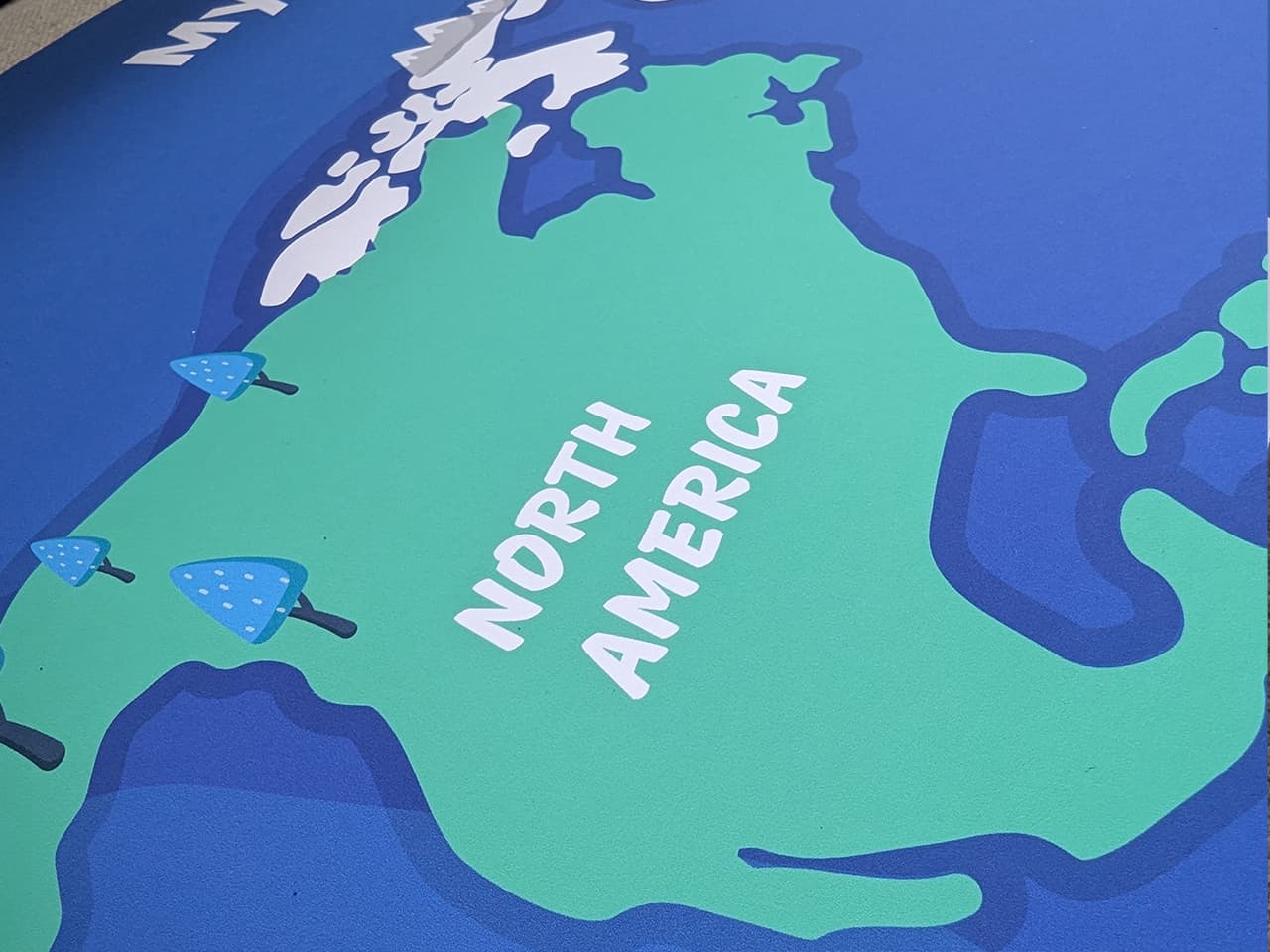 Close-up of North America map detail on the Stamplo World Map