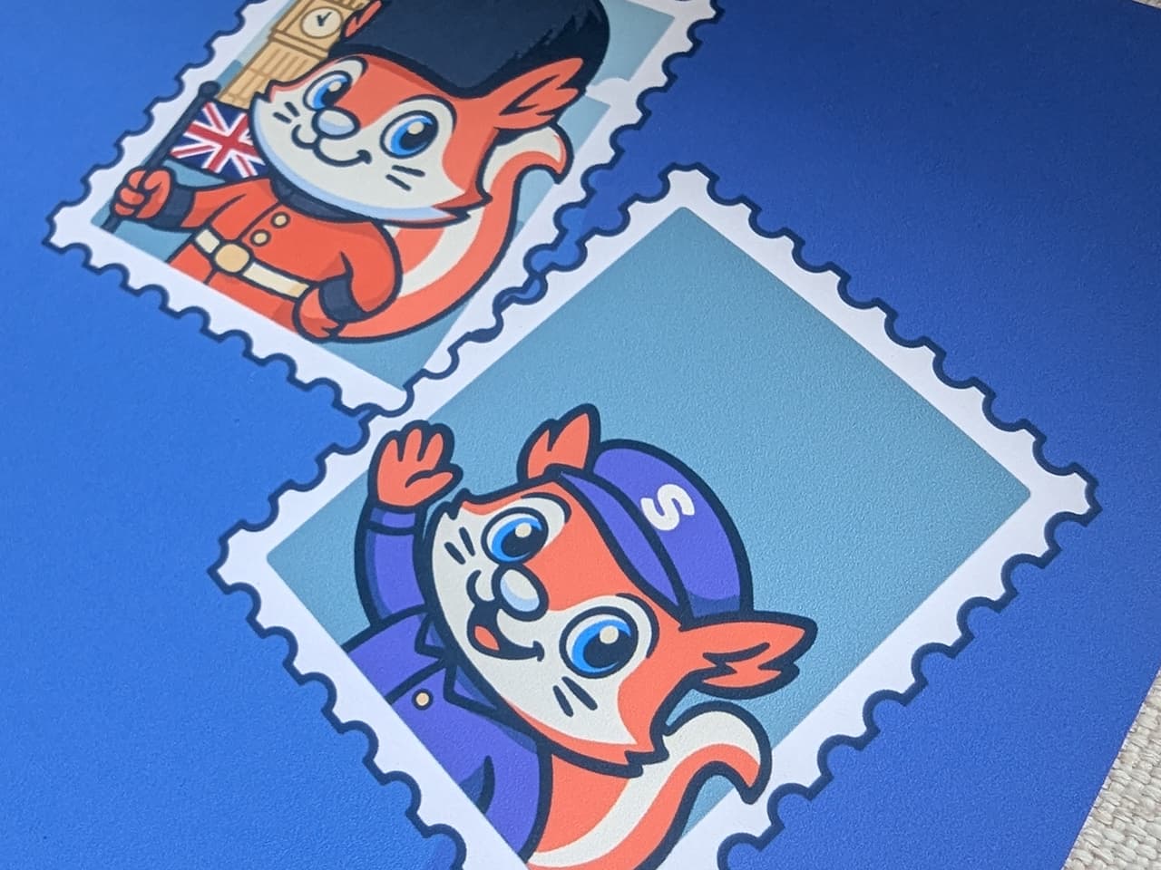 Close-up of stamp details on the Stamplo World Map